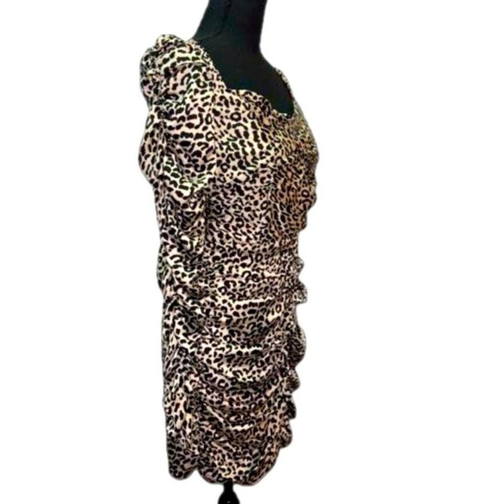 E.SSUE Women's Leopard Animal Print Satin Ruched‎ Mini Dress Size M